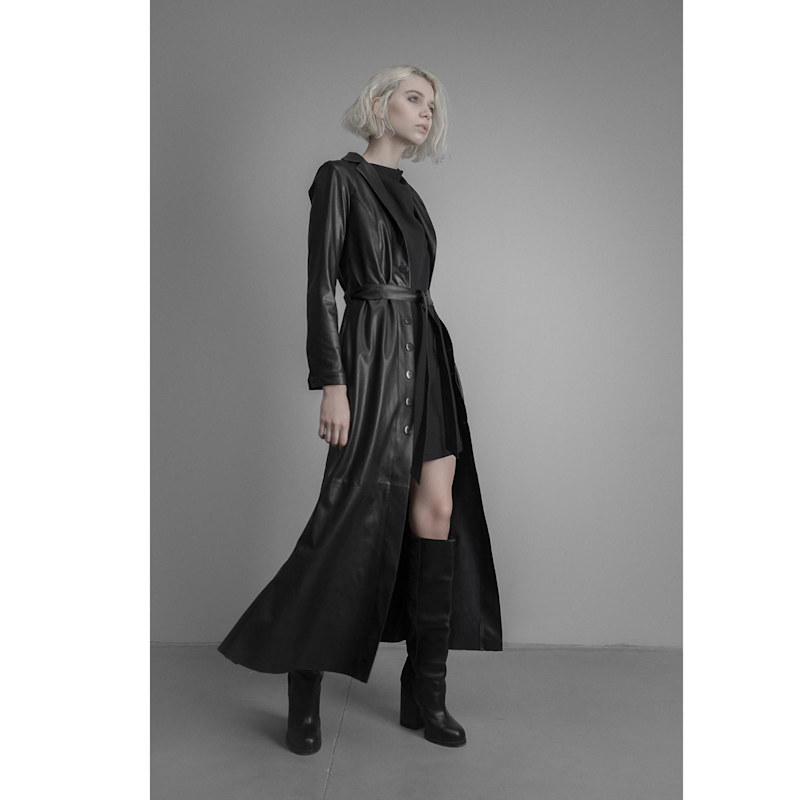 Thumbnail of Long Button-Up Eco-Leather Trench Black image