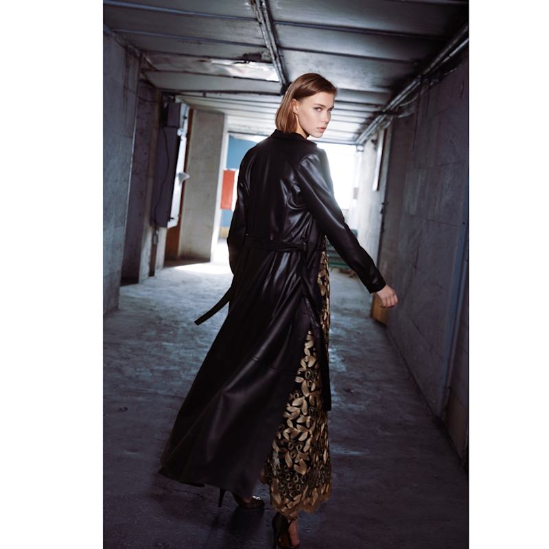 Thumbnail of Long Button-Up Eco-Leather Trench Black image