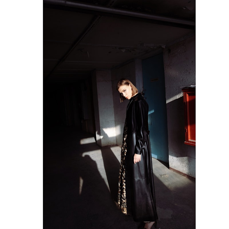 Thumbnail of Long Button-Up Eco-Leather Trench Black image