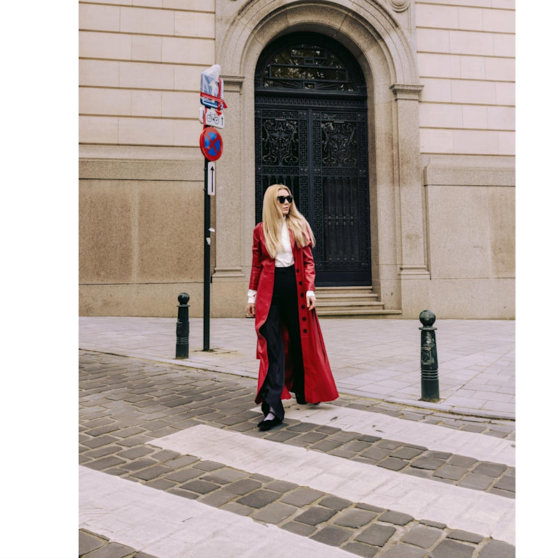 Thumbnail of Long Button-Up Eco-Leather Trench - Red image