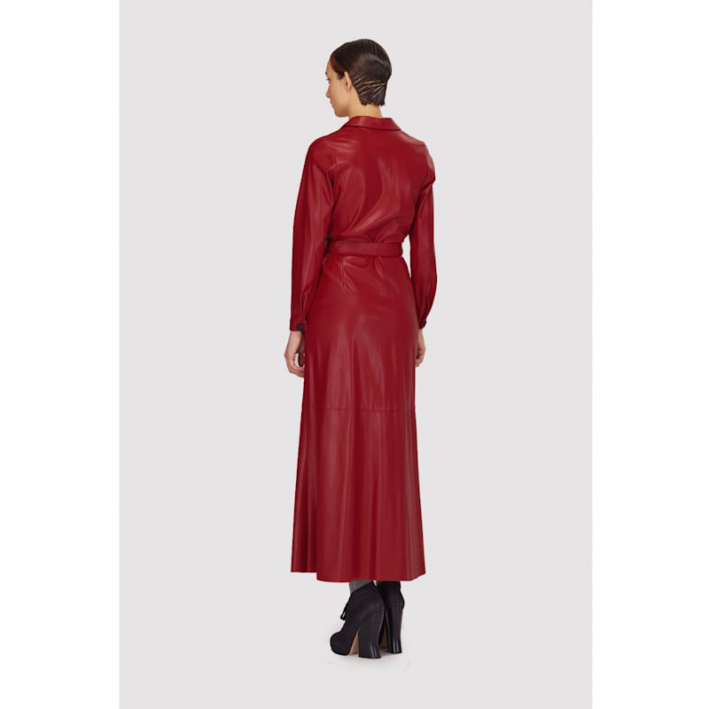 Thumbnail of Long Button-Up Eco-Leather Trench - Red image