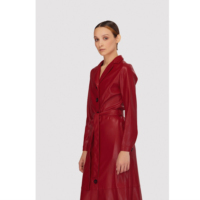 Thumbnail of Long Button-Up Eco-Leather Trench - Red image