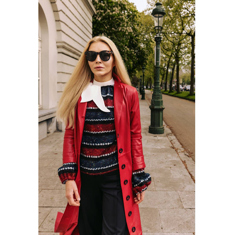 Thumbnail of Long Button-Up Eco-Leather Trench - Red image