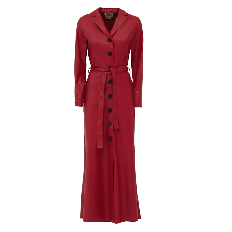 Thumbnail of Long Button-Up Eco-Leather Trench - Red image