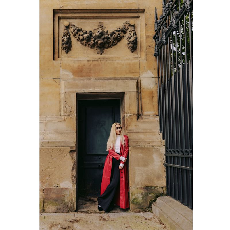 Thumbnail of Long Button-Up Eco-Leather Trench - Red image