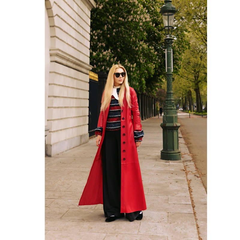 Thumbnail of Long Button-Up Eco-Leather Trench - Red image