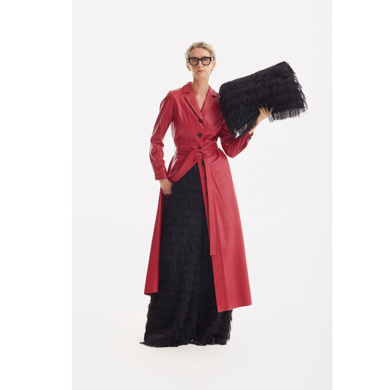 Thumbnail of Long Button-Up Eco-Leather Trench - Red image