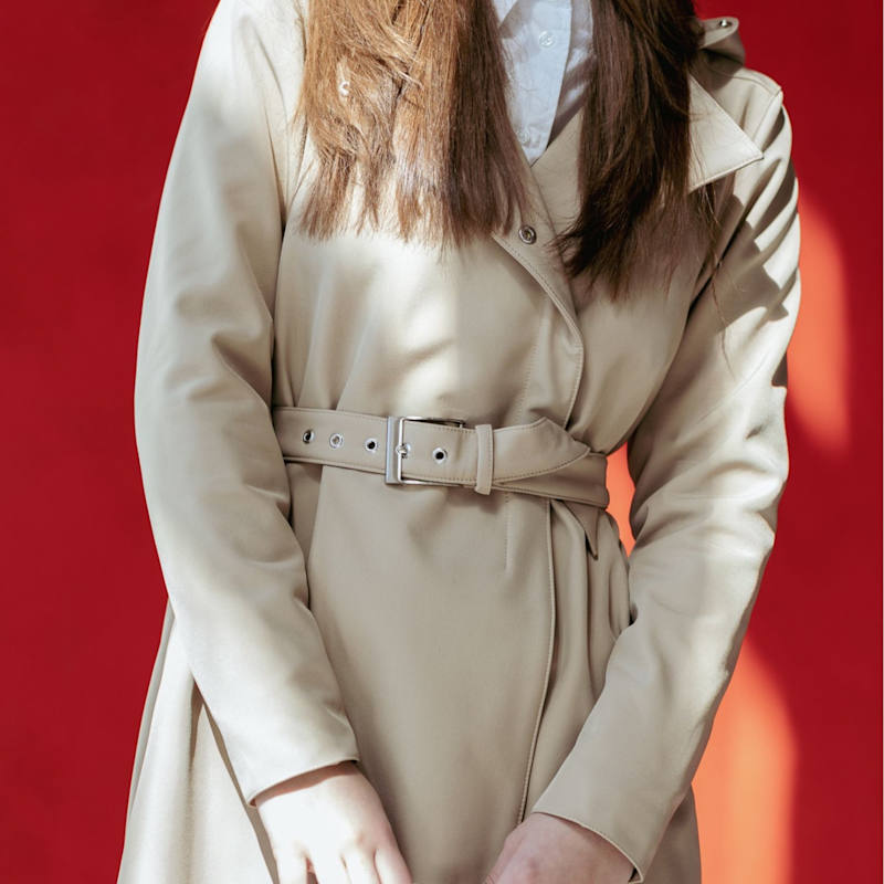 Thumbnail of Long Coat With Trapeze Cut In Beige: Classic Trench image