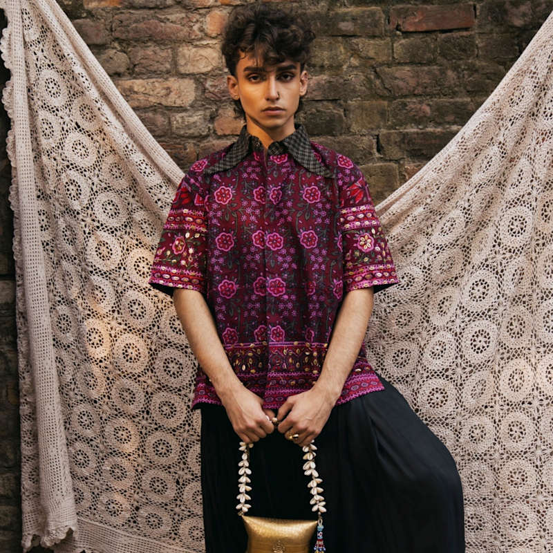 Thumbnail of Long Collar Ajrak Block Print Shirt image