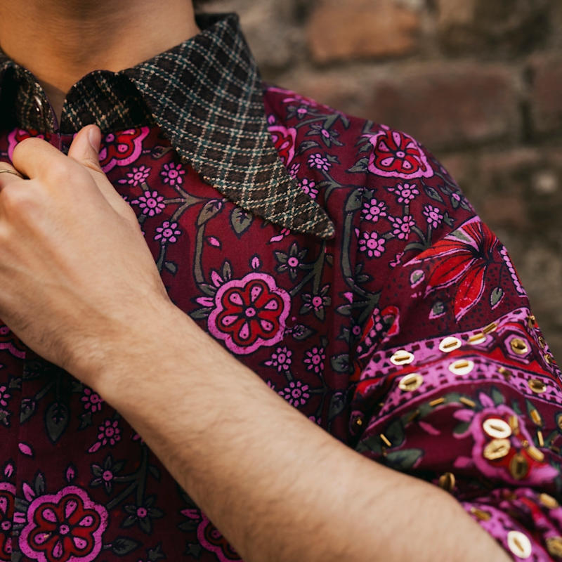 Thumbnail of Long Collar Ajrak Block Print Shirt image