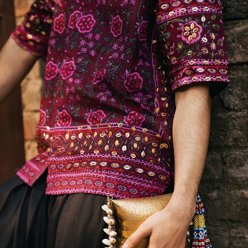 Thumbnail of Long Collar Ajrak Block Print Shirt image
