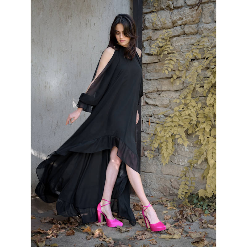 Long Dress With Split Bell Sleeves And A Slight Train | concept A