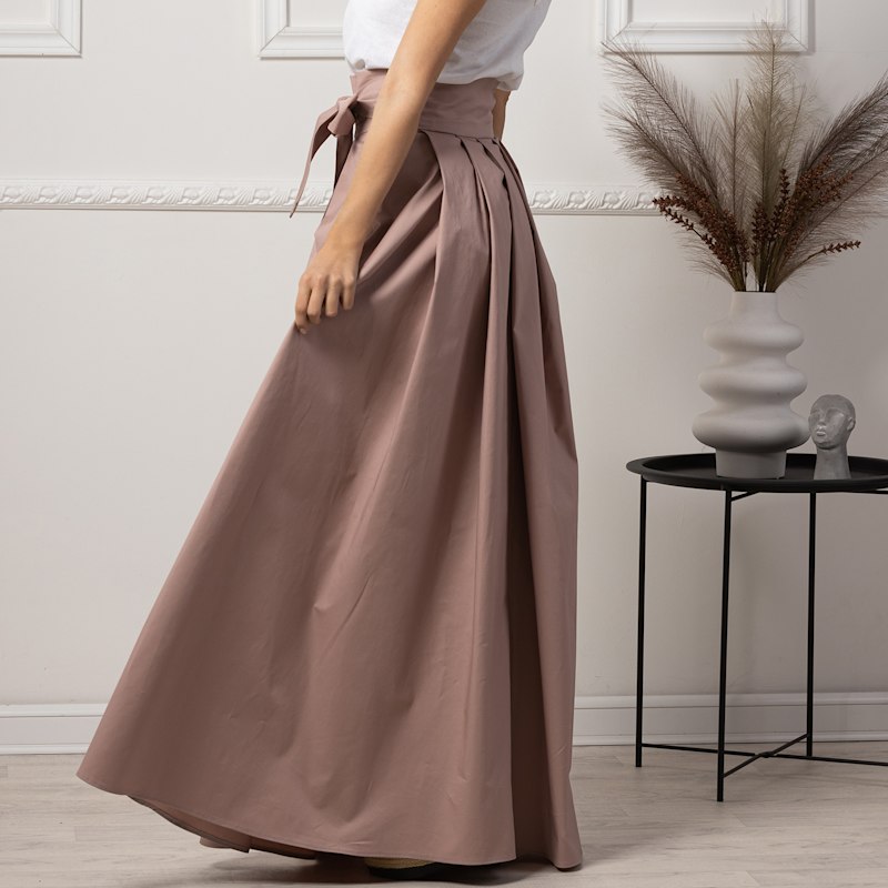 Thumbnail of Floor Length Cotton Skirt With Front Bow In Dusty Rose Color image