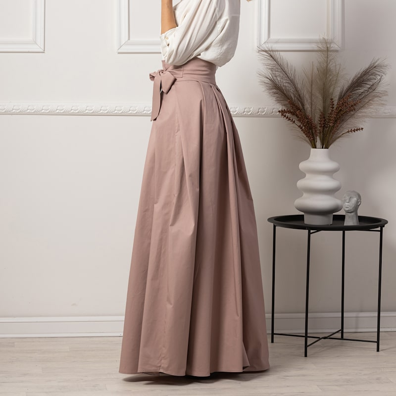 Thumbnail of Floor Length Cotton Skirt With Front Bow In Dusty Rose Color image