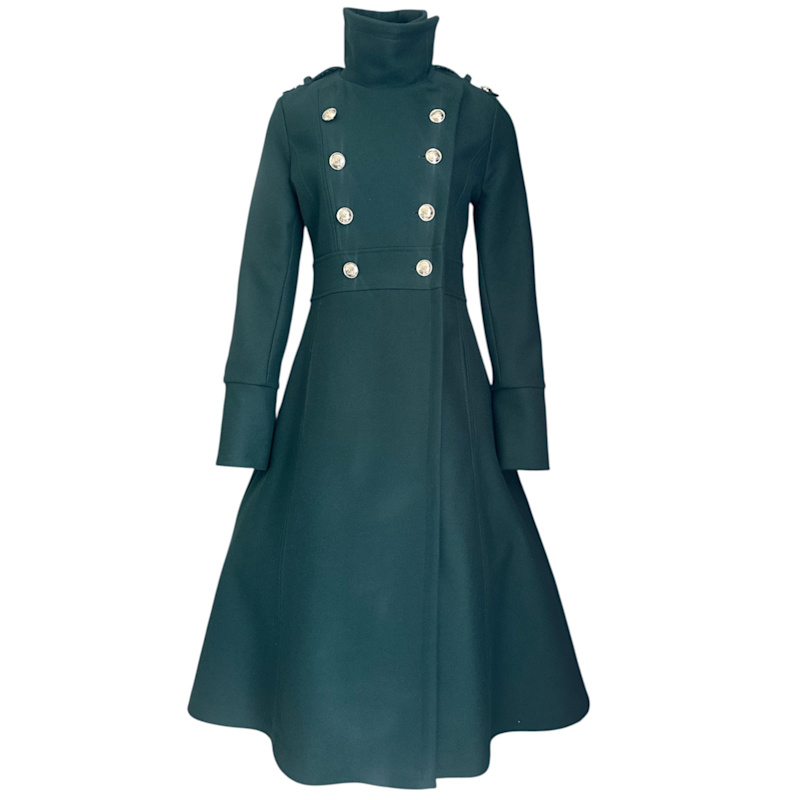 Long Emerald Green Wool Coat Elegant Classic Winter Overcoat High Neck  Double Breasted Designer Womens Outerwear by Adrenaline Fashion