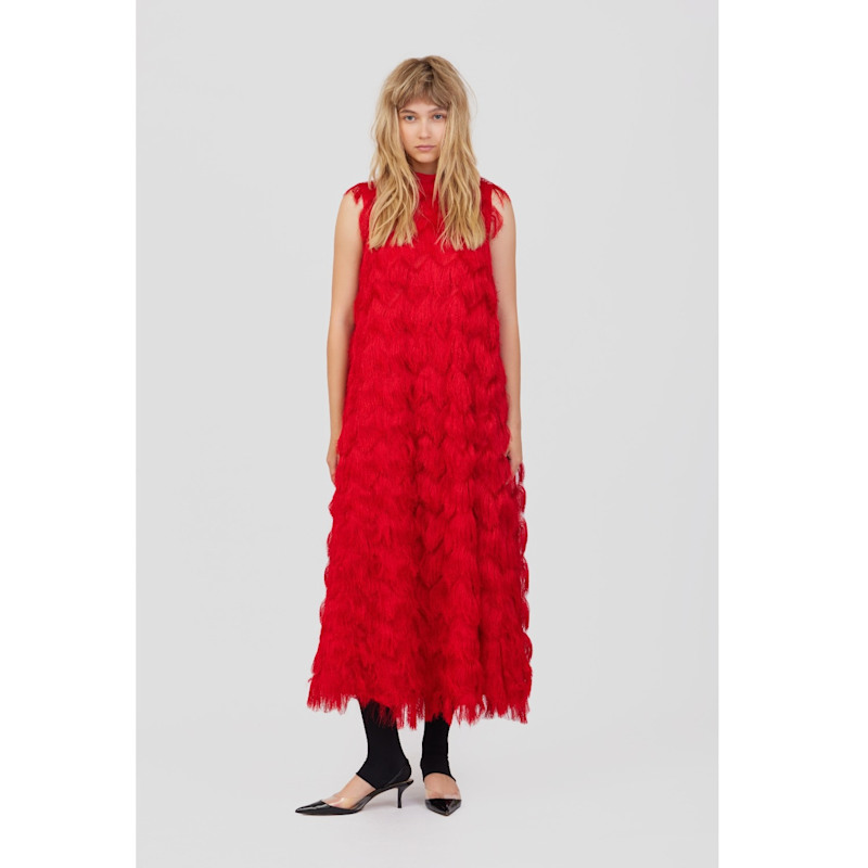 Thumbnail of Long Evening Gown A-Line Fringe Dress Red image
