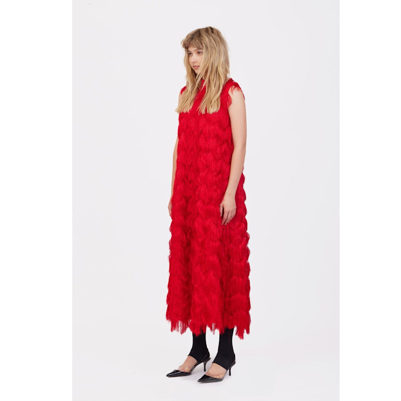 Thumbnail of Long Evening Gown A-Line Fringe Dress Red image