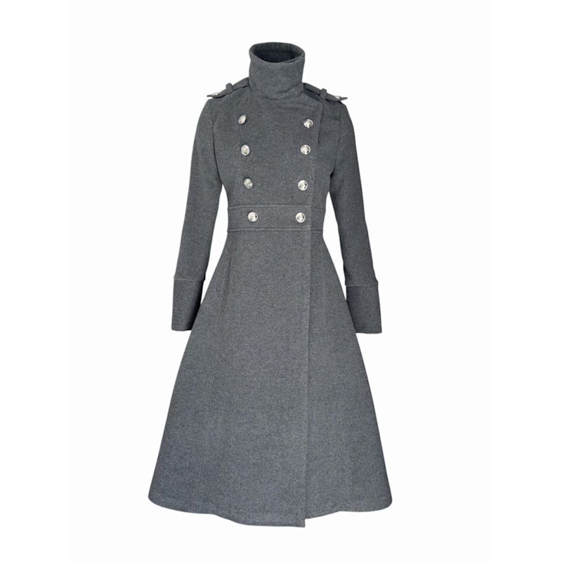 Long Grey Wool Coat Elegant Classic Winter Overcoat High Neck