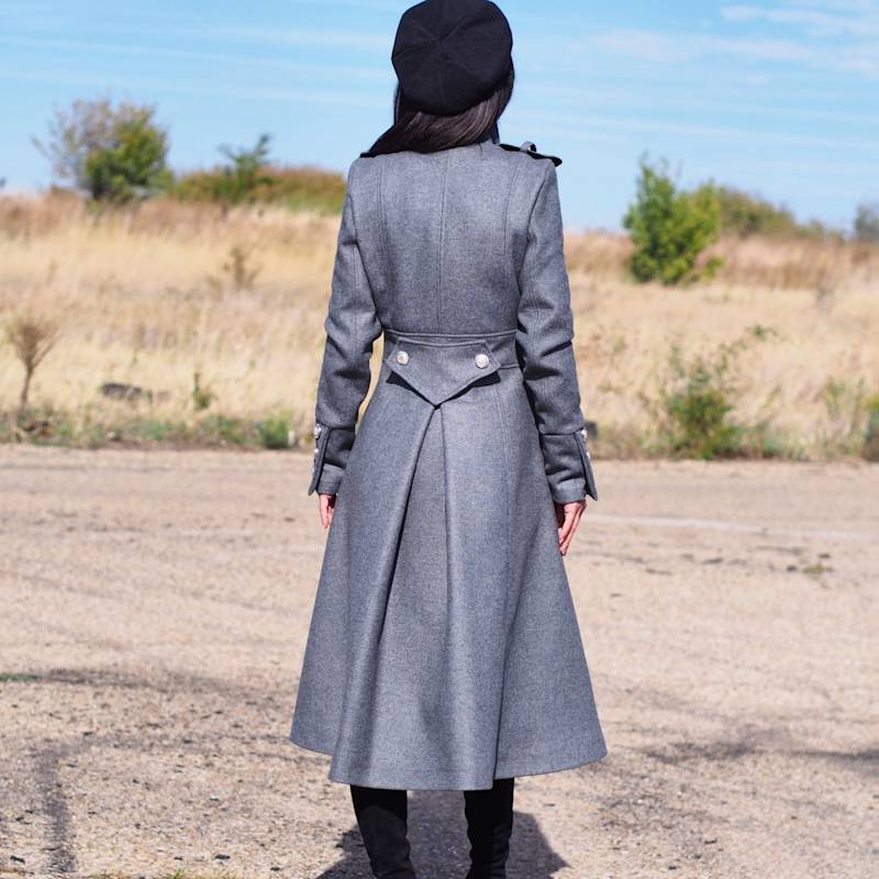 Long Grey Wool Coat Elegant Classic Winter Overcoat High Neck