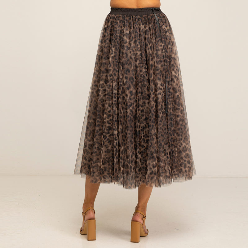 Thumbnail of Long Leopart Print Skirt In Net With Elastic Waist Brown image