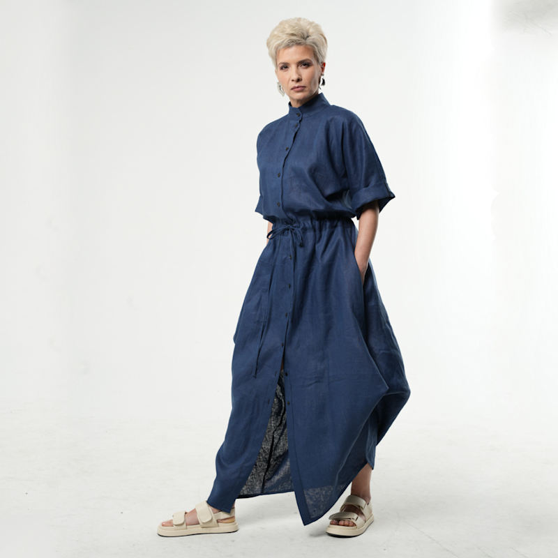 Thumbnail of Long Linen Shirt Dress In Blue image