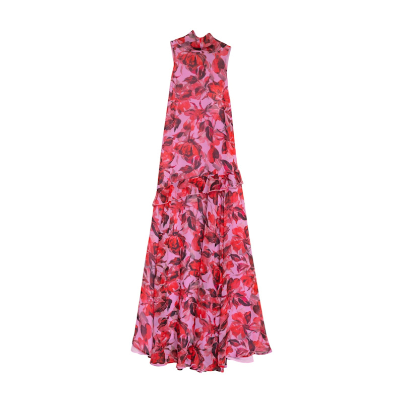 Thumbnail of Long Printed Dress With Ruffles And A Tie Neckline image