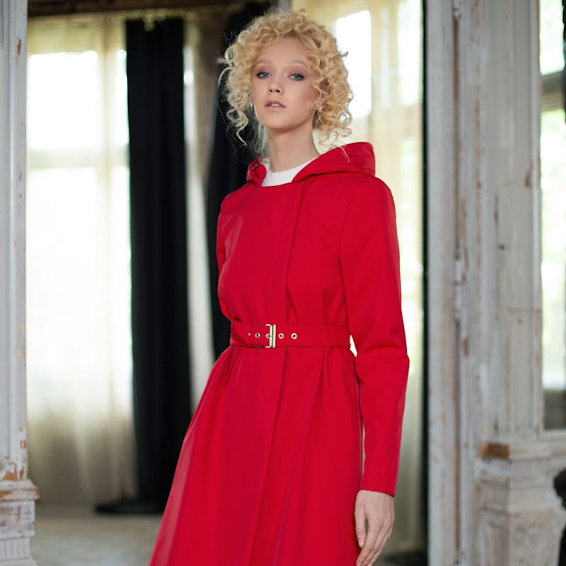Long Red Waterproof Coat In A-Line Cut: Classic Red | RainSisters