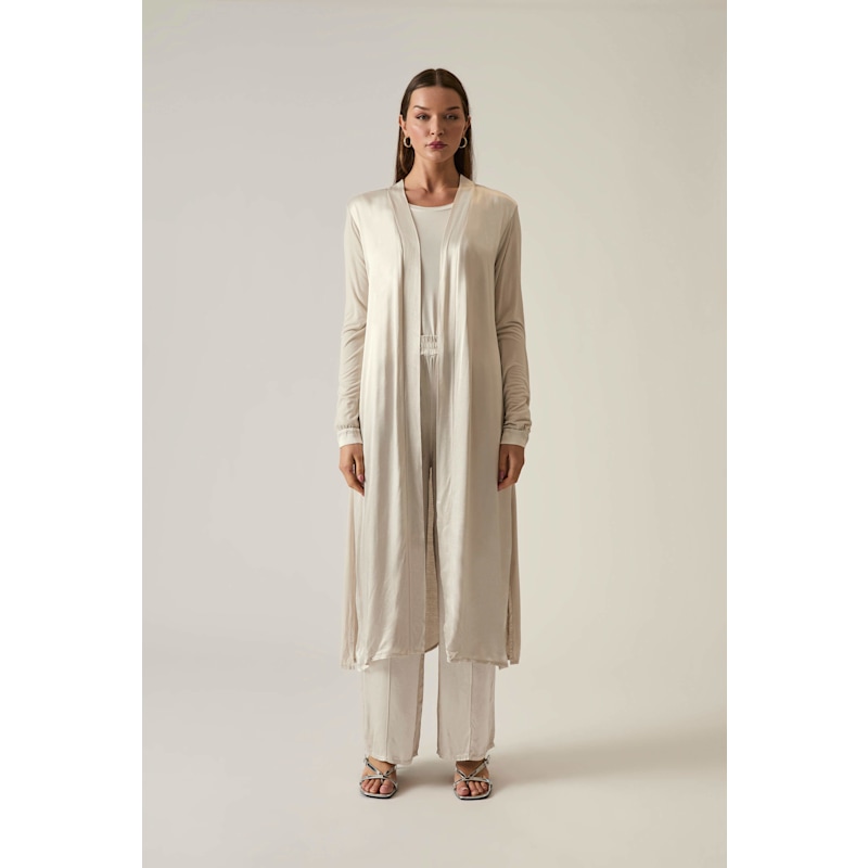 Thumbnail of Long Satin Beige Cardigan image