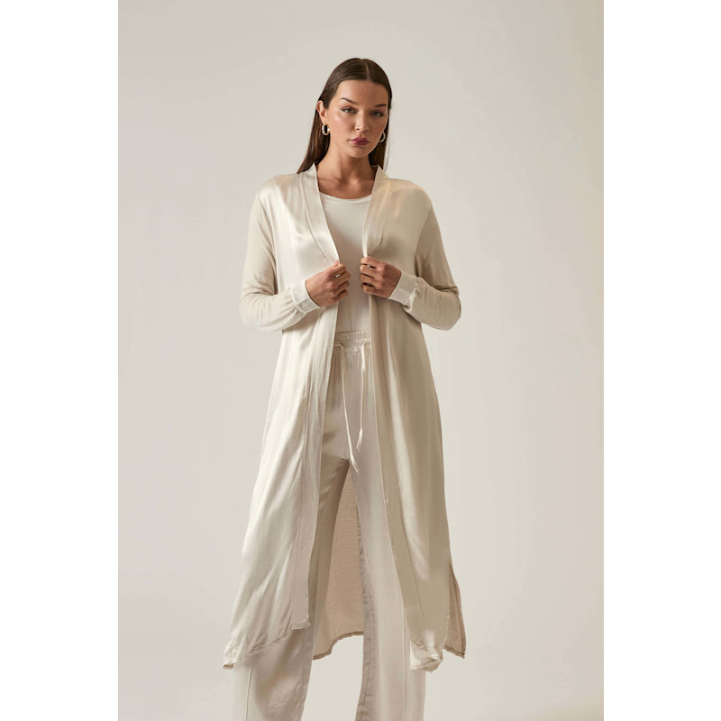 Thumbnail of Long Satin Beige Cardigan image