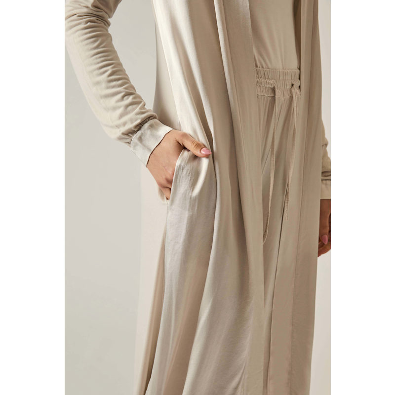Thumbnail of Long Satin Beige Cardigan image
