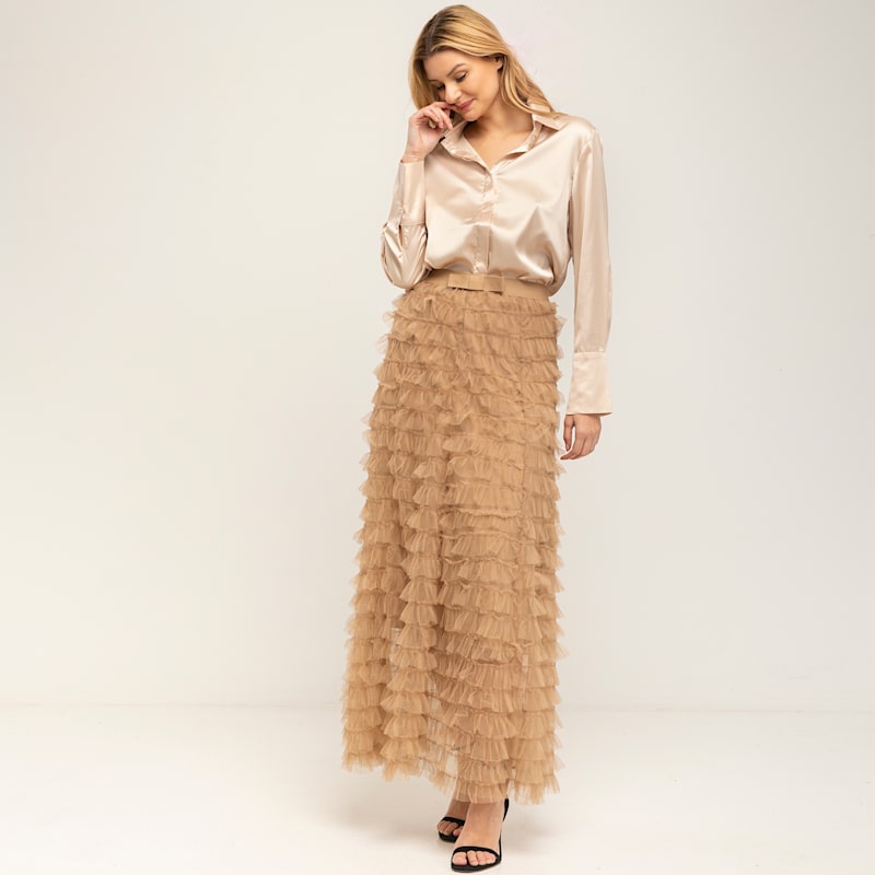 Thumbnail of Long Skirt With Tulle Ruffles And Elastic Waistband image