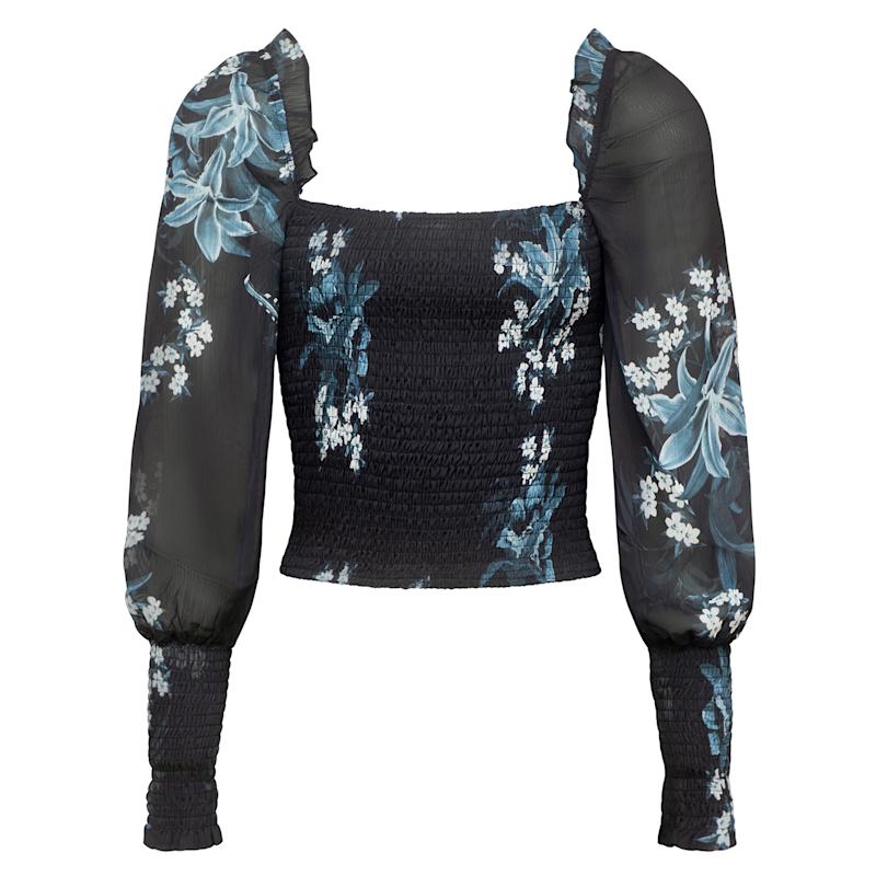 Thumbnail of Long Sleeve Floral Print Bodycon Top Navy image