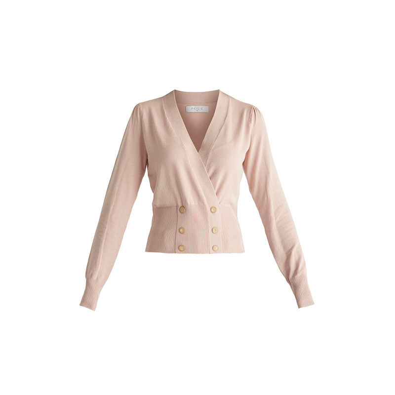 Long Sleeve Knitted Button Wrap Top In Blush | PAISIE | Wolf & Badger