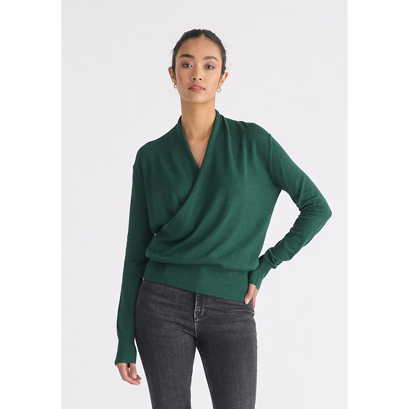 Thumbnail of Long Sleeve Knitted Wrap Top In Green image