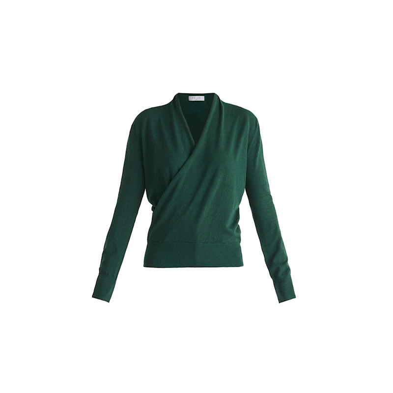 Long Sleeve Knitted Wrap Top In Green