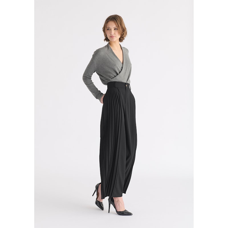 Thumbnail of Long Sleeve Knitted Wrap Top In Grey image