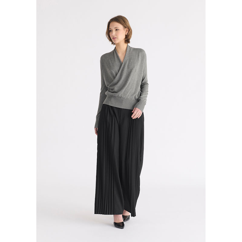 Thumbnail of Long Sleeve Knitted Wrap Top In Grey image