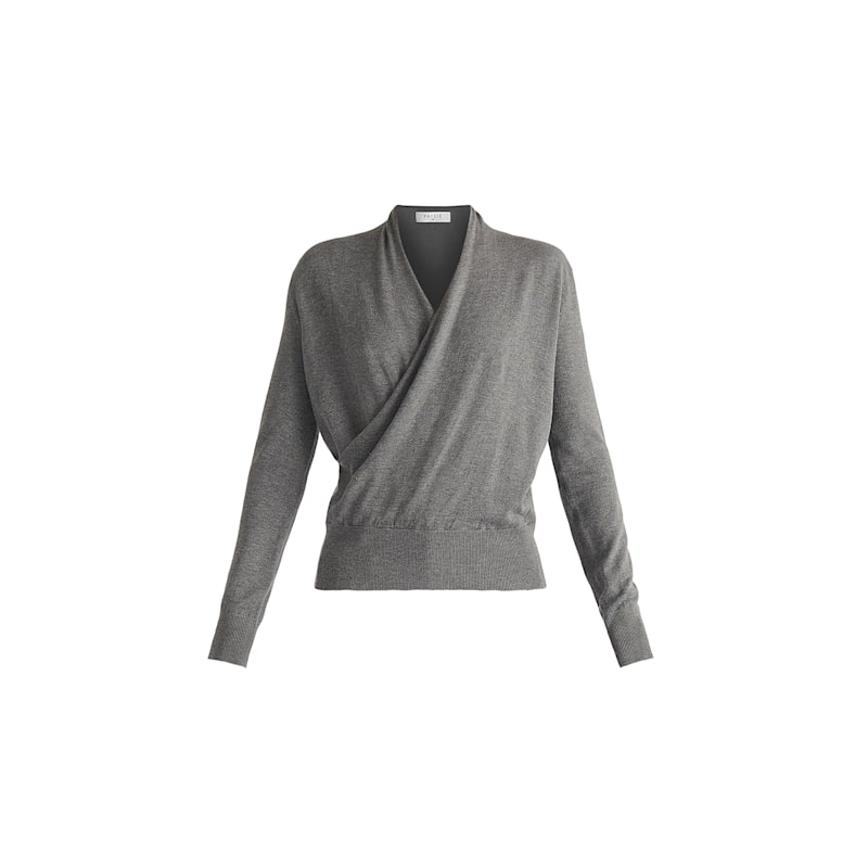 Thumbnail of Long Sleeve Knitted Wrap Top In Grey image