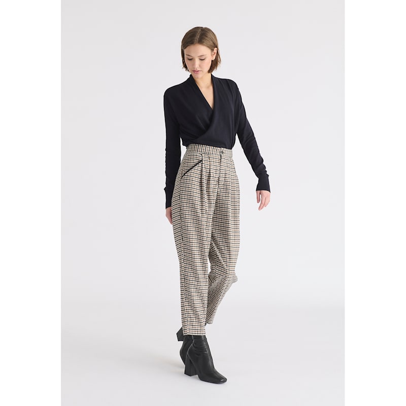 Thumbnail of Long Sleeve Knitted Wrap Top In Navy image