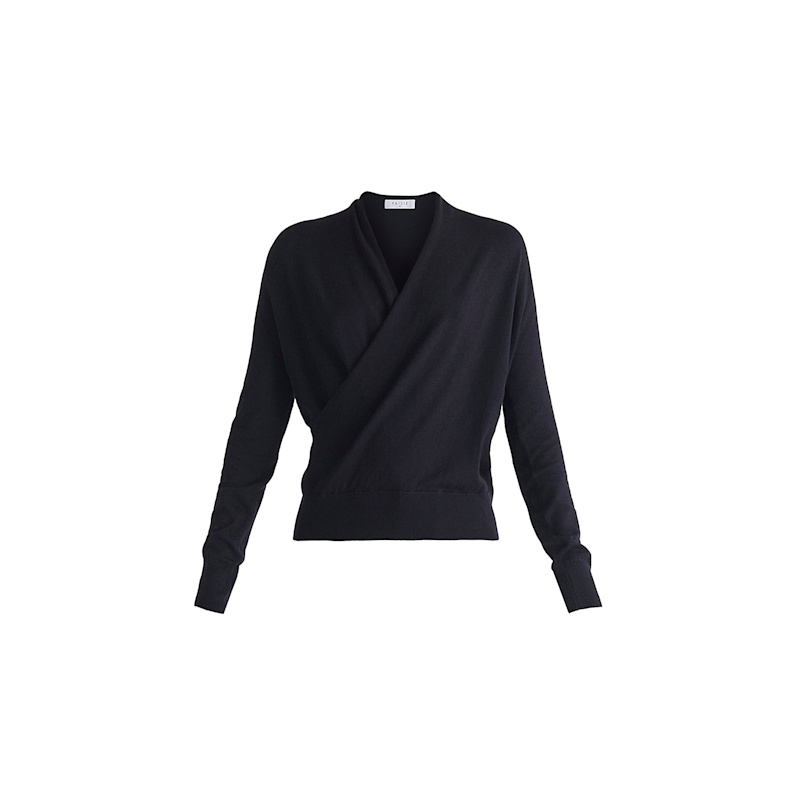 Thumbnail of Long Sleeve Knitted Wrap Top In Navy image