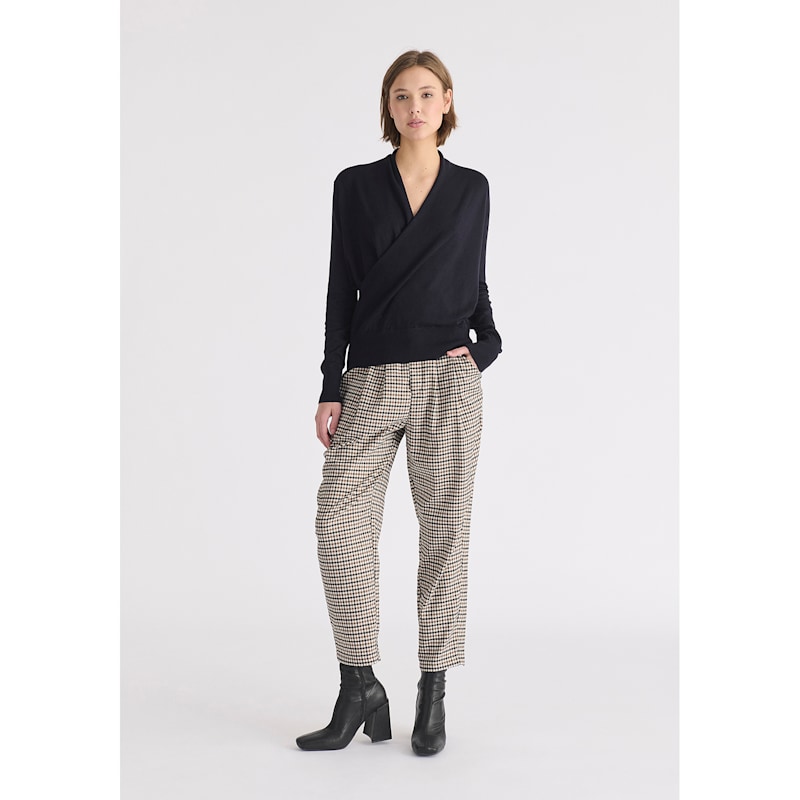 Thumbnail of Long Sleeve Knitted Wrap Top In Navy image