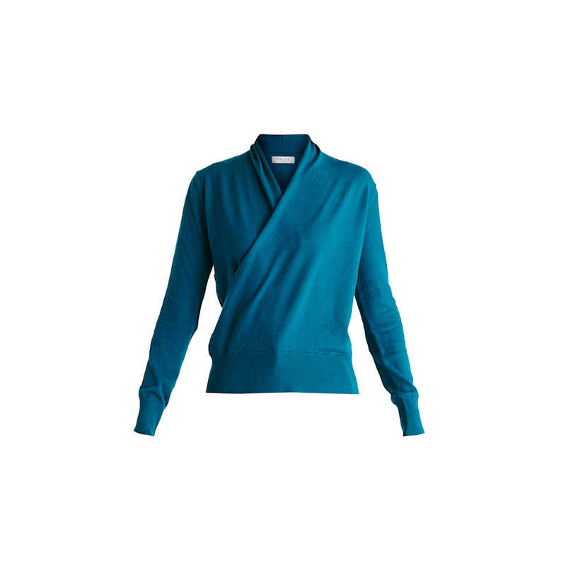 Thumbnail of Long Sleeve Knitted Wrap Top In Turquoise image