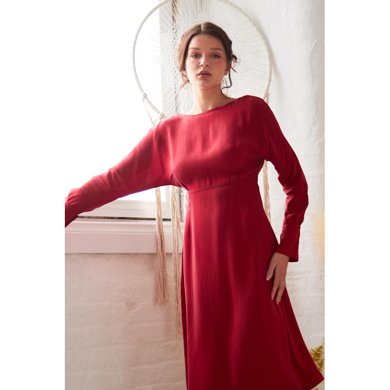 Thumbnail of Long Sleeve Red Midi Dress image