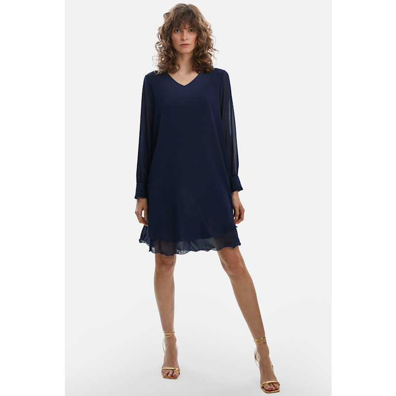 Thumbnail of Long Sleeve Navy Wave Hem Dress image