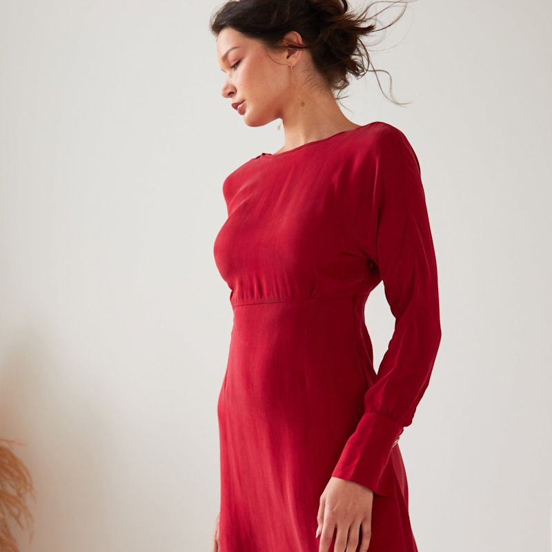 Thumbnail of Long Sleeve Red Midi Dress image