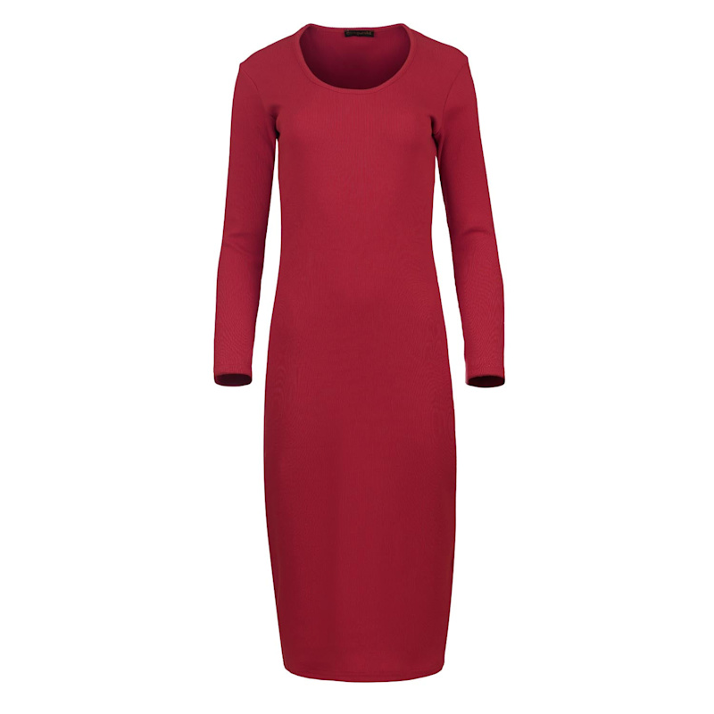 long sleeve stretchy dress Soft Rib Maxi Finished with a center back seam and tonal TNB embroidery for a subtle branded touch. M Rena Plus Size Long