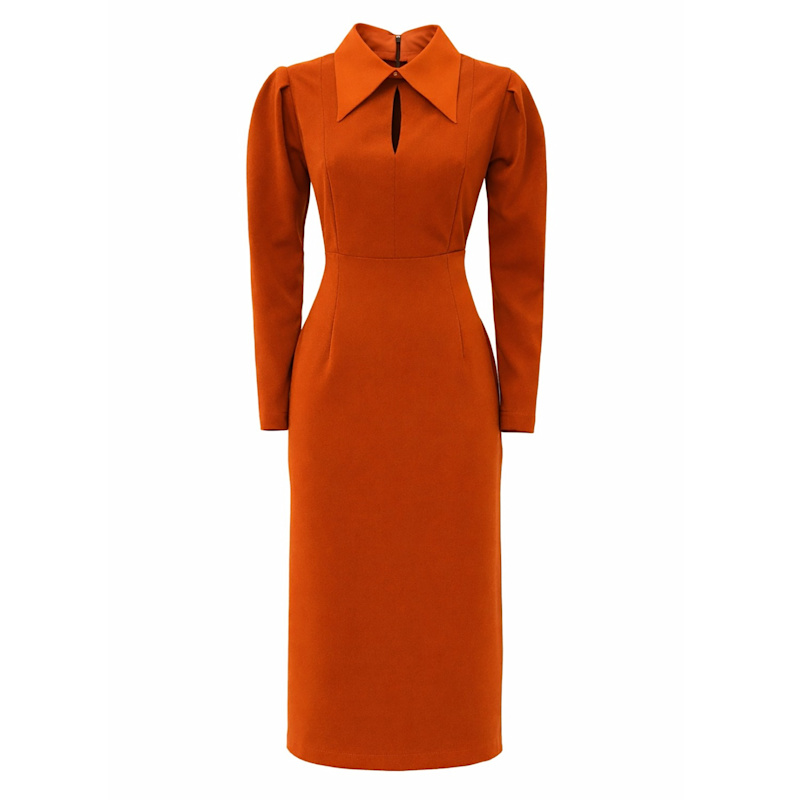 formal dress terracotta Long Sleeve Solid Midi – | Julia Allert rust colored terracotta bridesmaid dresses