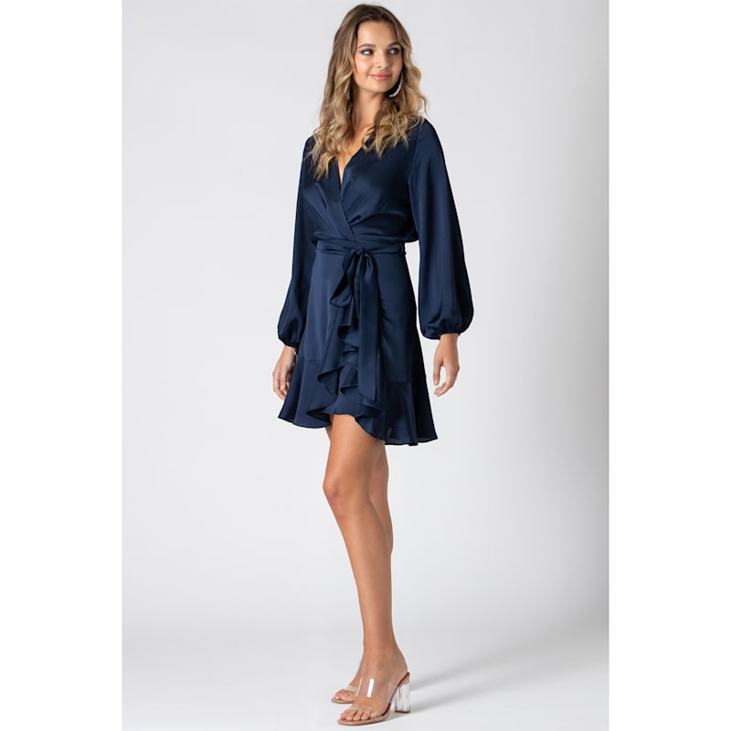 Thumbnail of Long Sleeve Wrap Front Dress Navy image