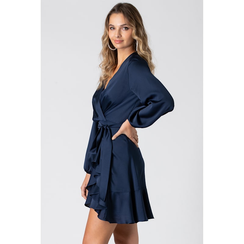 Thumbnail of Long Sleeve Wrap Front Dress Navy image