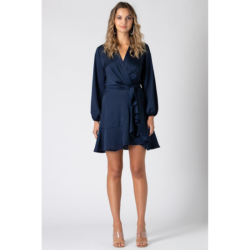 Thumbnail of Long Sleeve Wrap Front Dress Navy image